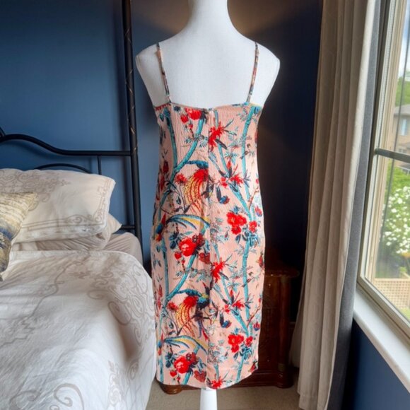 Pink 100% Silk Floral Bird Print Cami Dress - Picture 9 of 16